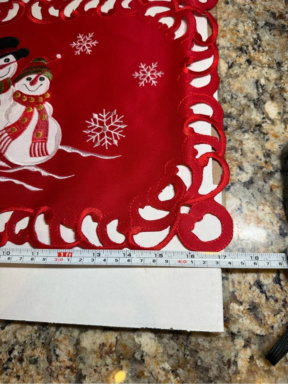 Christmas Embroidered Snowman Cutwork Placemats, set of 4, red, beautiful
